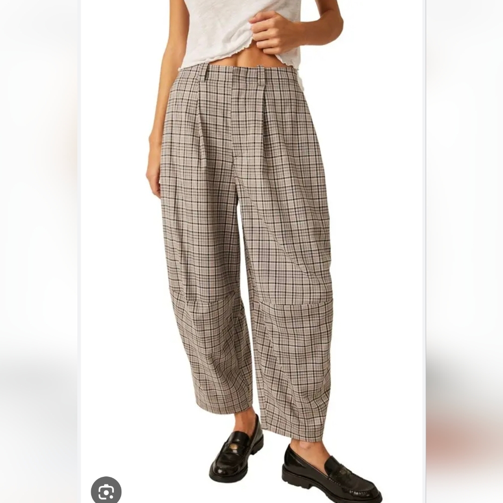 Free People Plaid Trousers - Brown and gray